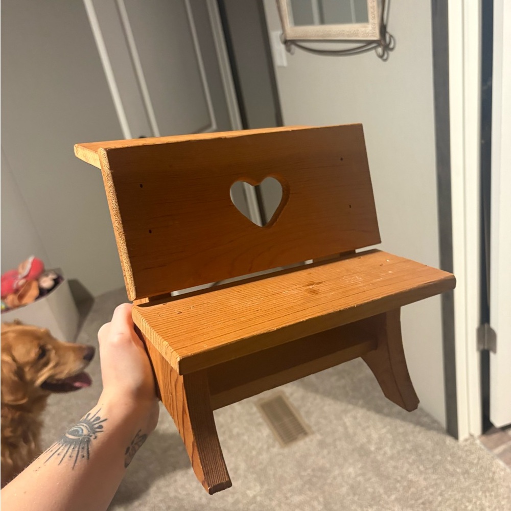 Antique Wooden Doll Bench/Shelf with Heart Cutout